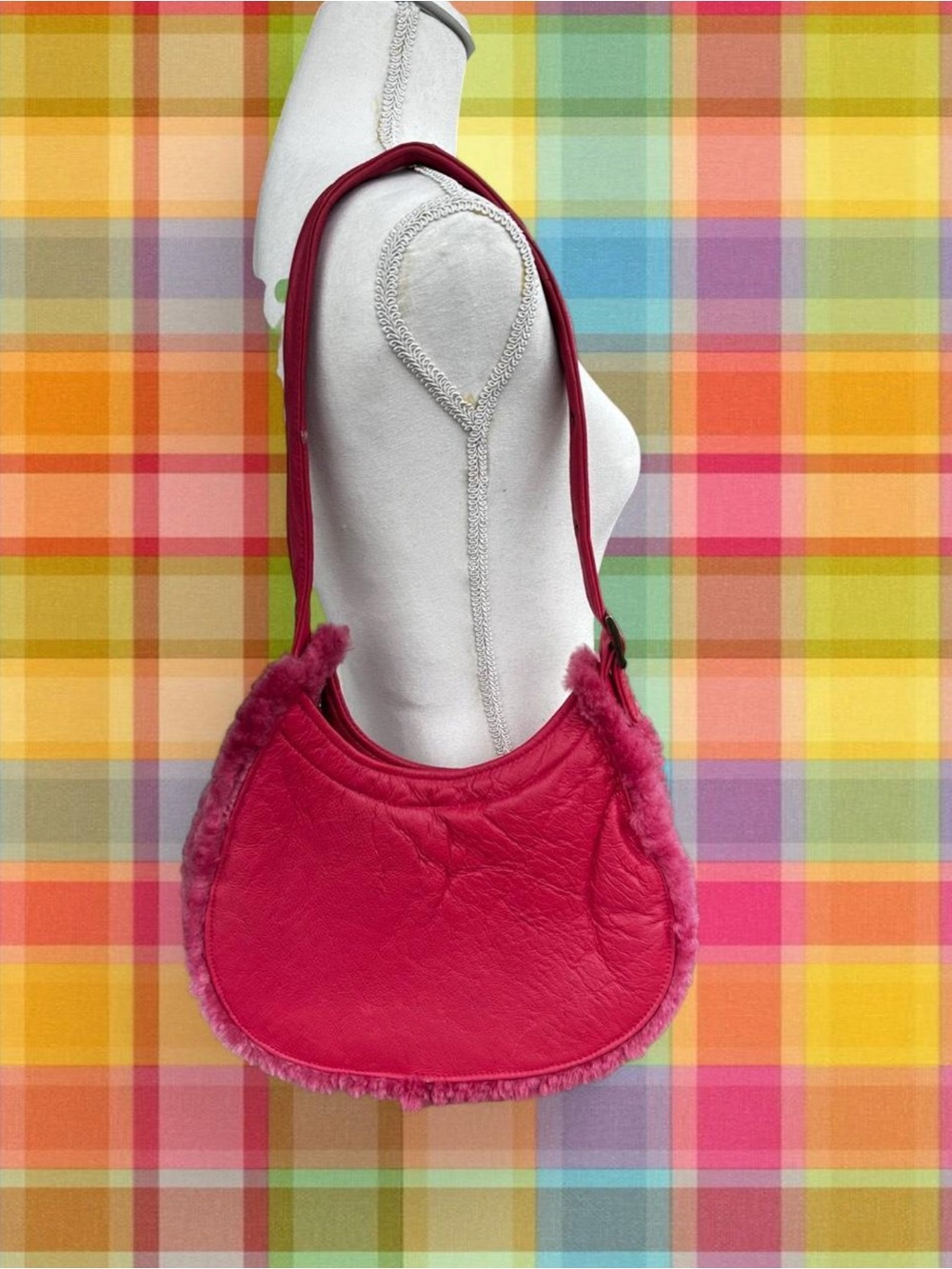 Women's Hot Pink Faux Fur Trim Shoulder Bag